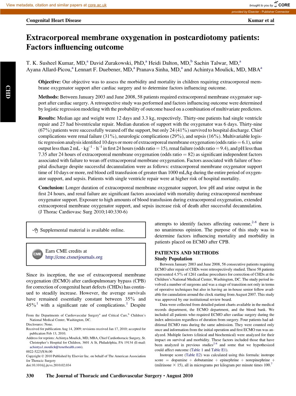 Extracorporeal Membrane Oxygenation in Postcardiotomy Patients: Factors Inﬂuencing Outcome