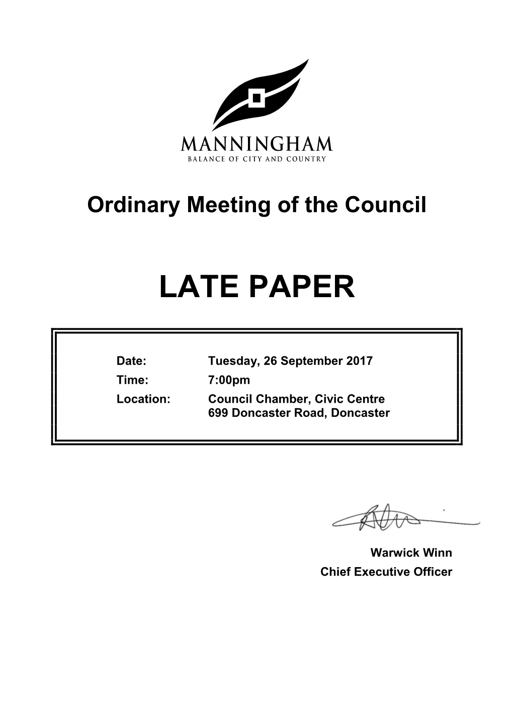 Late Paper 26 September 2017 for Item 11.2