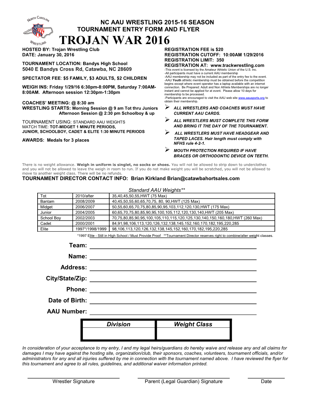 Tournament Entry Form and Flyer