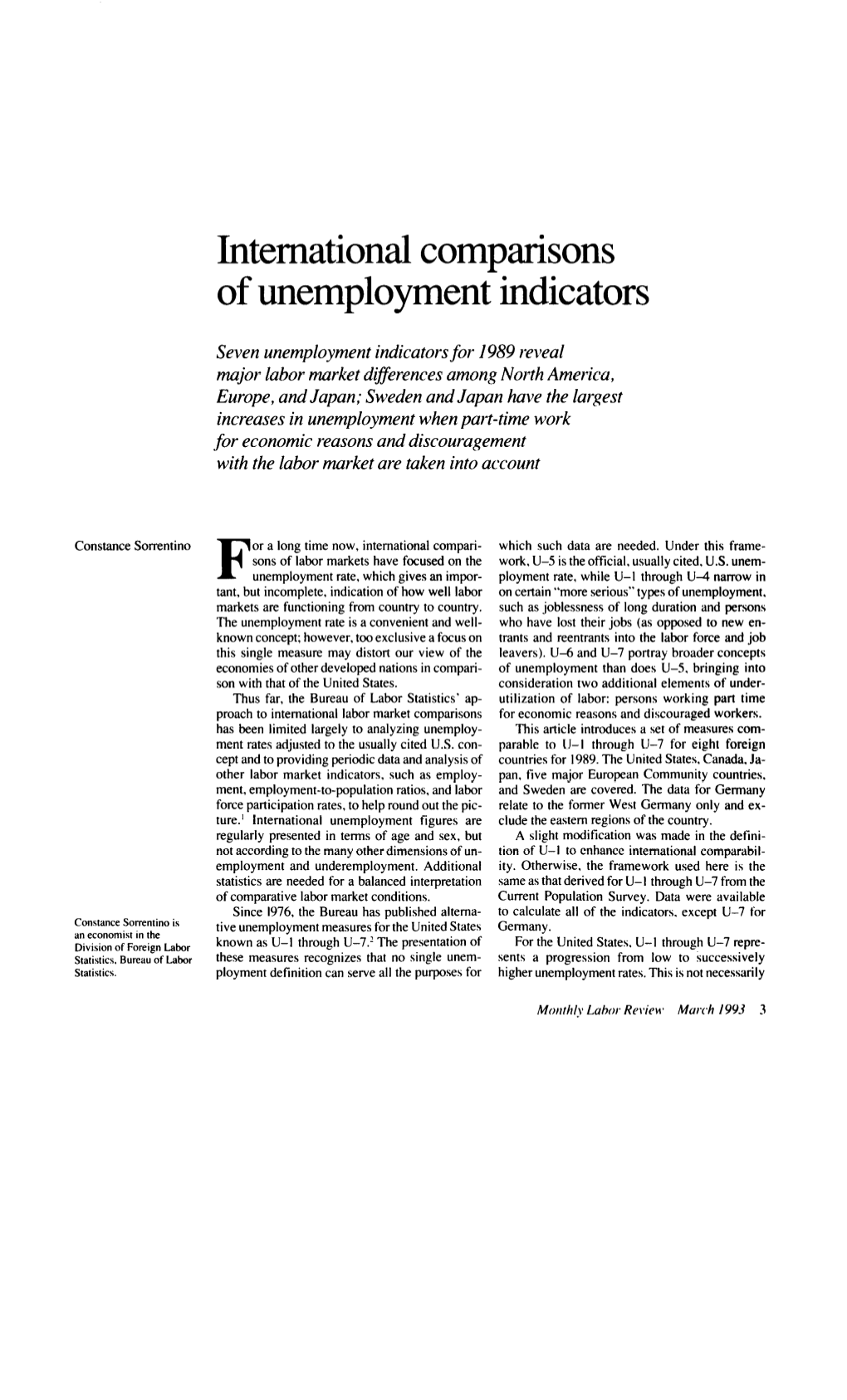 International Comparisons of Unemployment Indicators