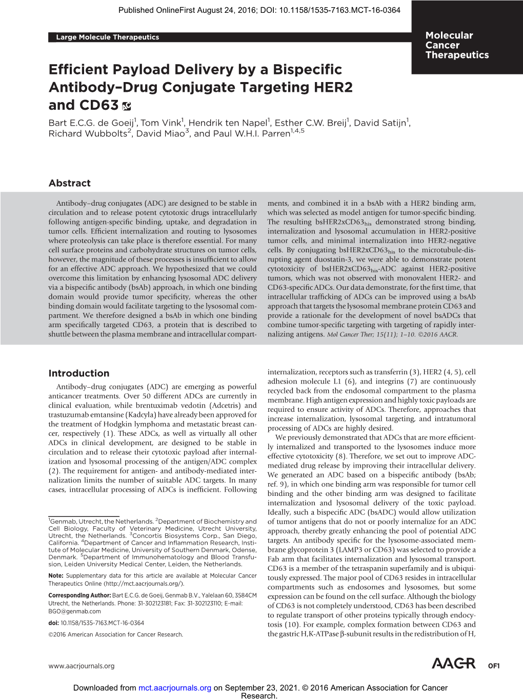 Efficient Payload Delivery by a Bispecific Antibody–Drug