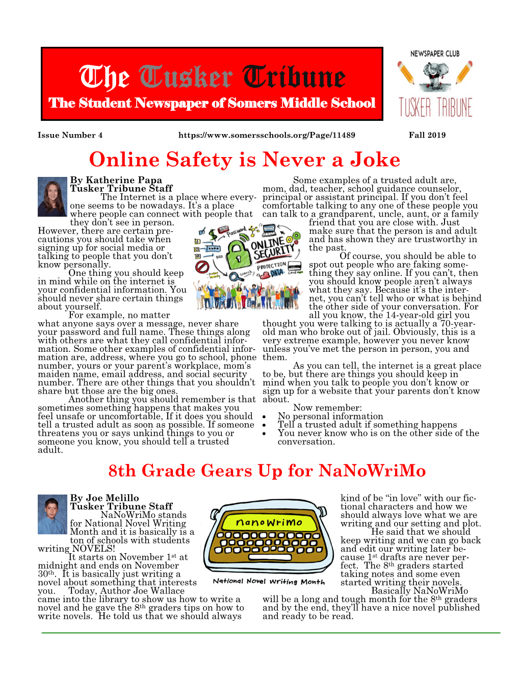 The Tusker Tribune the Student Newspaper of Somers Middle School