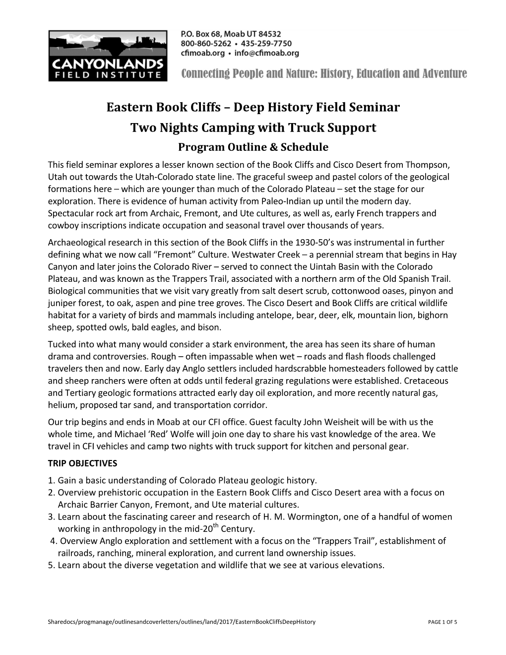 Eastern Book Cliffs – Deep History Field Seminar Two Nights Camping