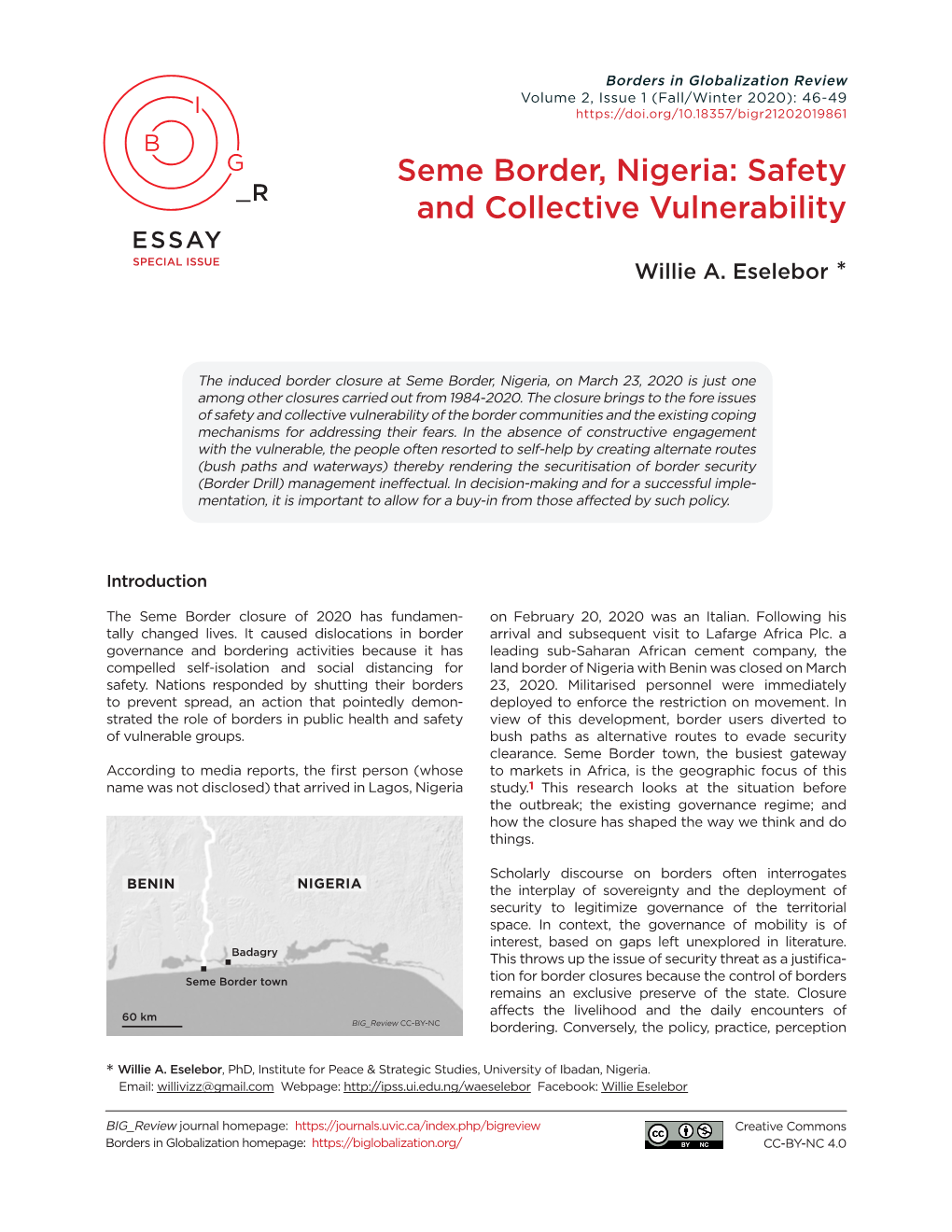 Seme Border, Nigeria: Safety and Collective Vulnerability”