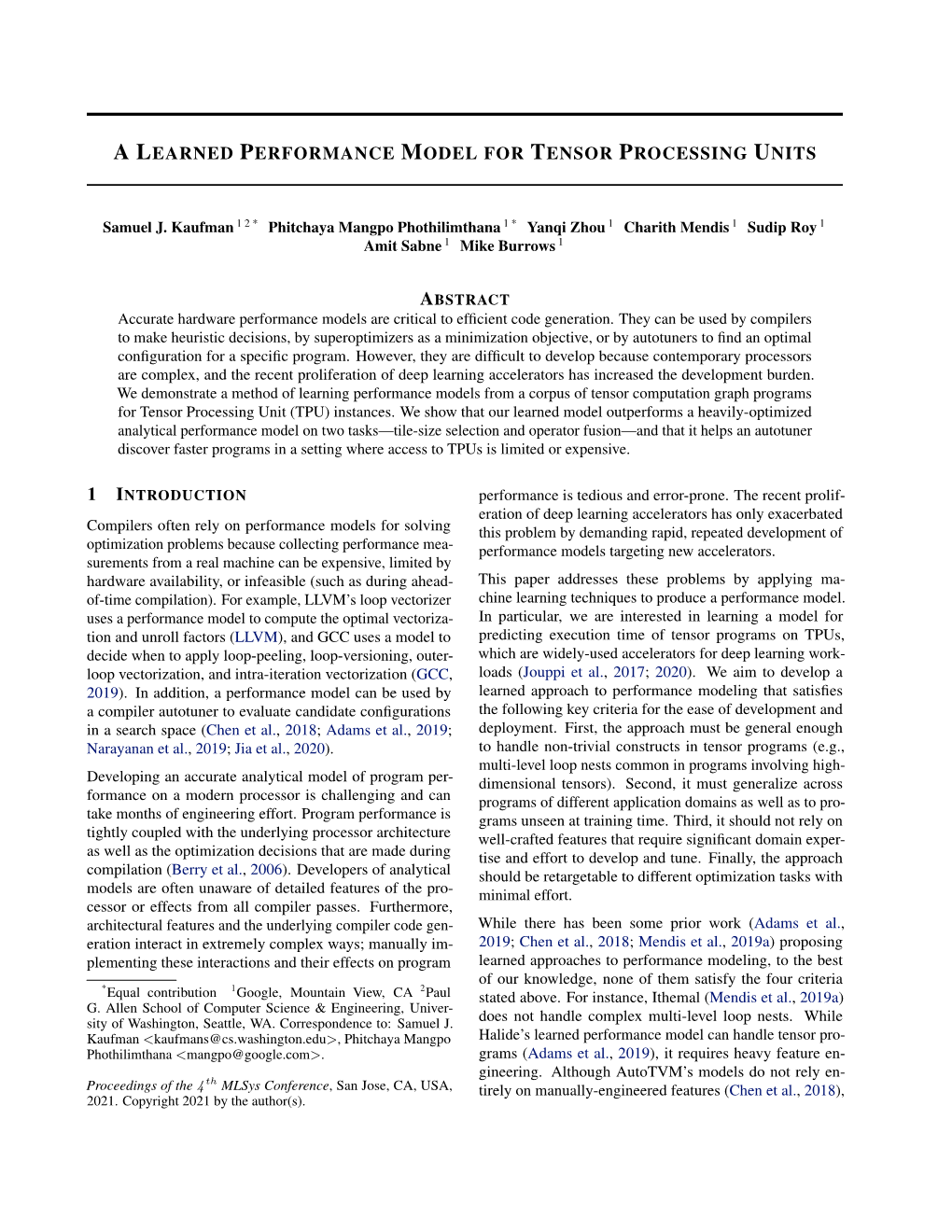 A Learned Performance Model for Tensor Processing Units
