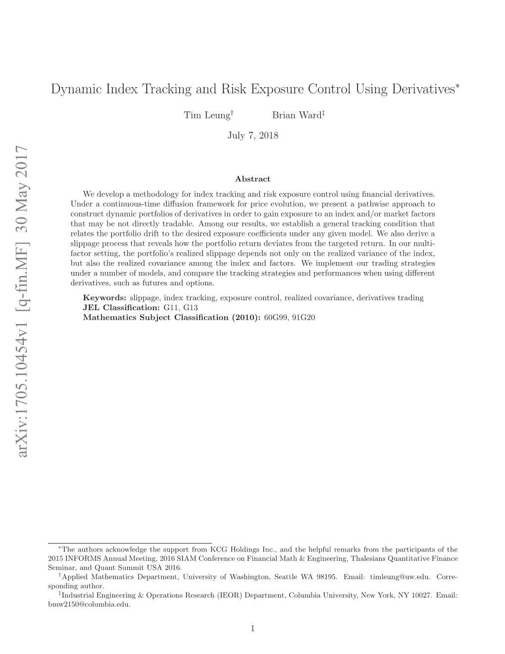 Dynamic Index Tracking and Risk Exposure Control Using Derivatives