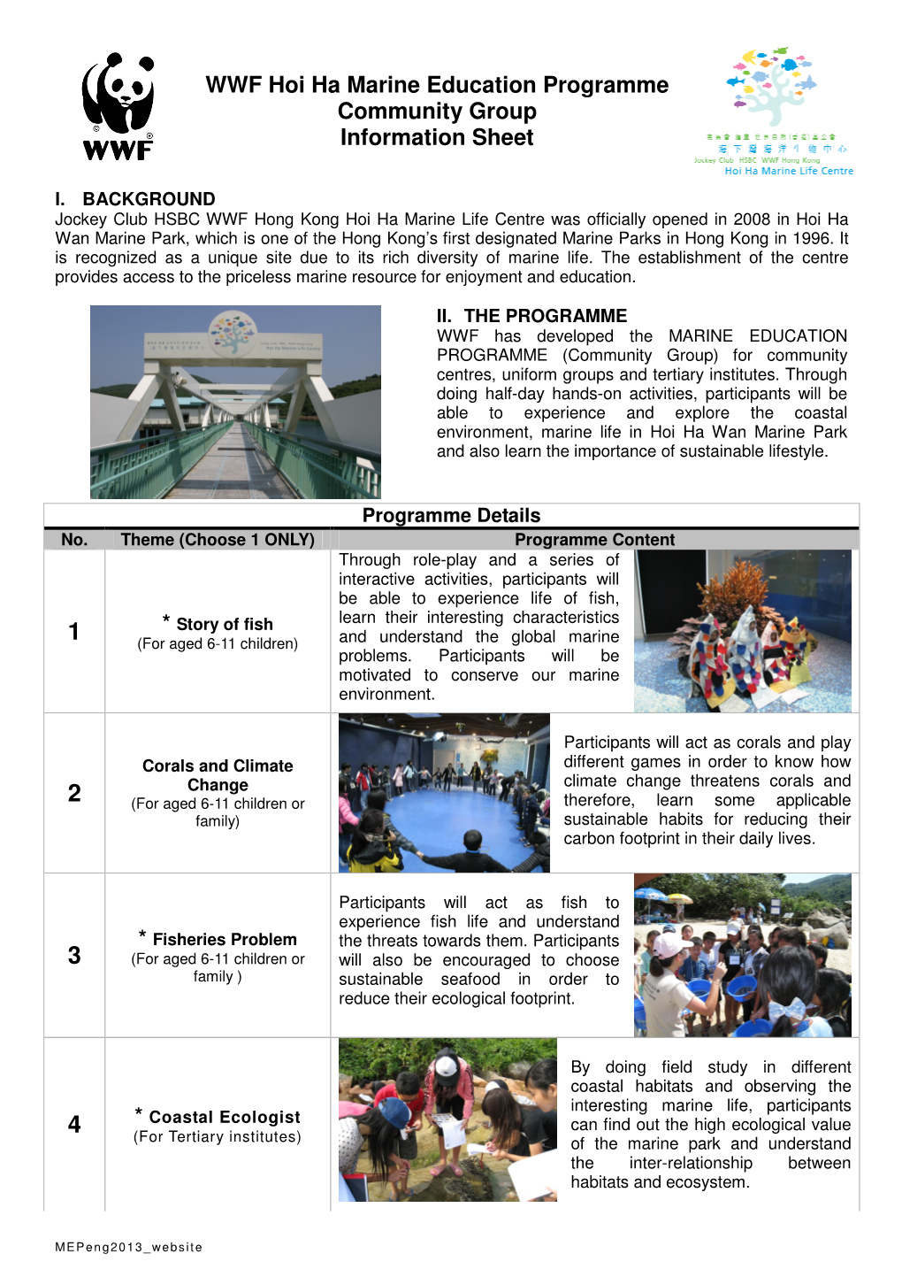 WWF Hoi Ha Marine Education Programme Community Group Information Sheet