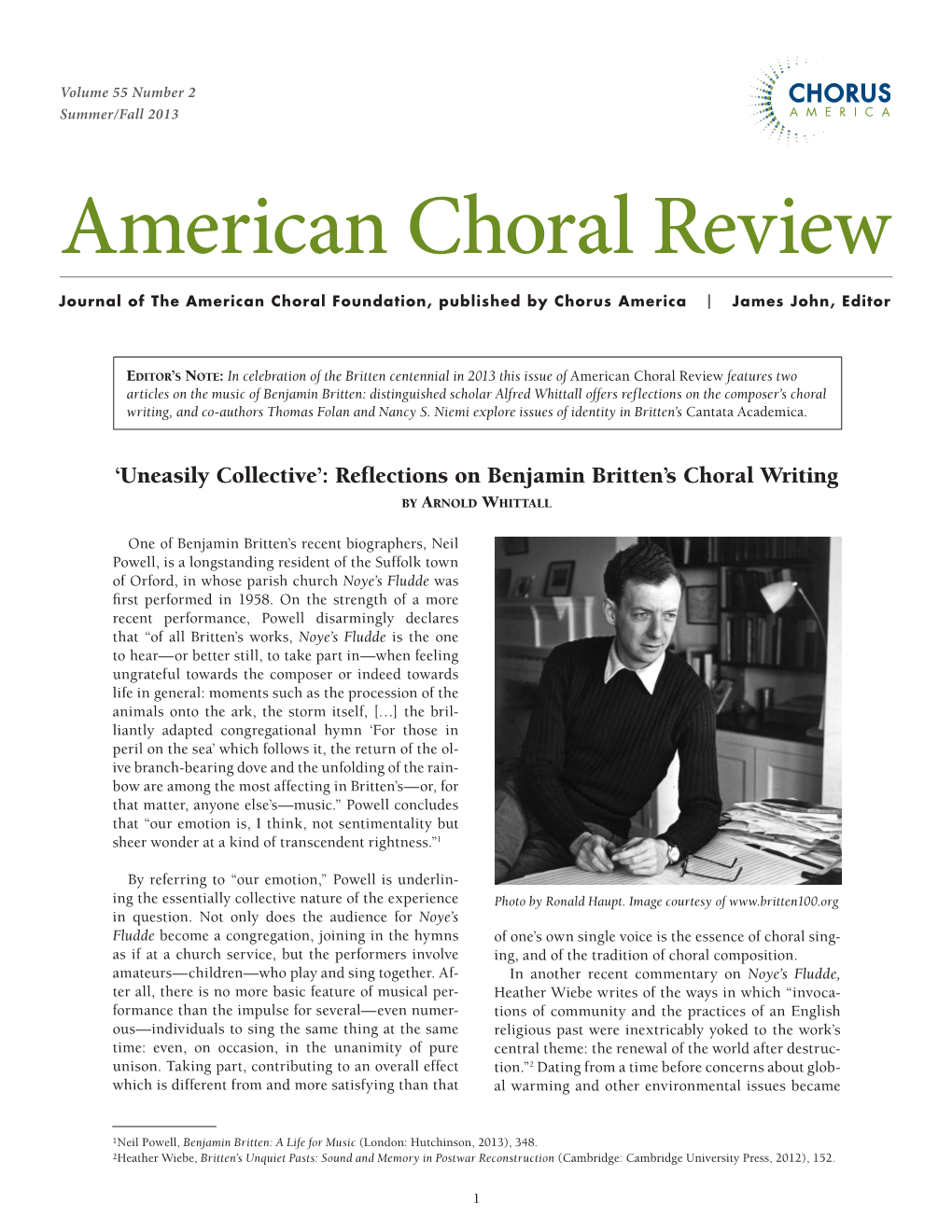 American Choral Review Journal of the American Choral Foundation, Published by Chorus America | James John, Editor