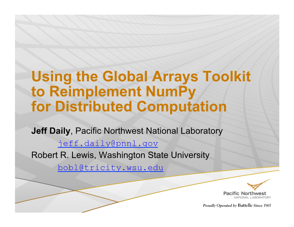 Using the Global Arrays Toolkit to Reimplement Numpy for Distributed Computation