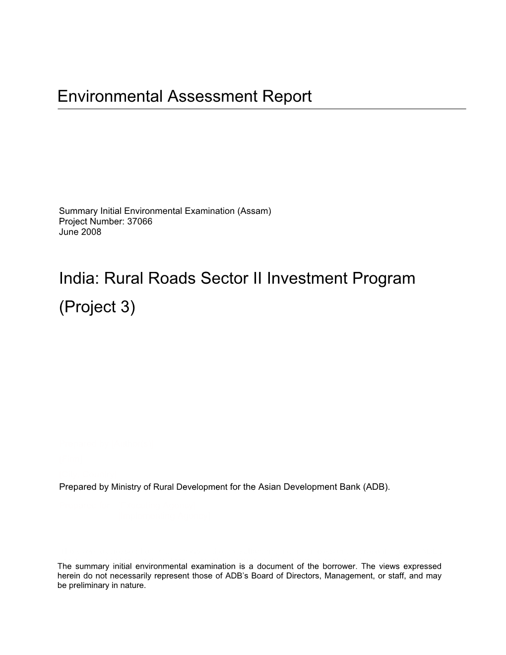 IEE: India: Rural Roads Sector II Investment Program (Project 3