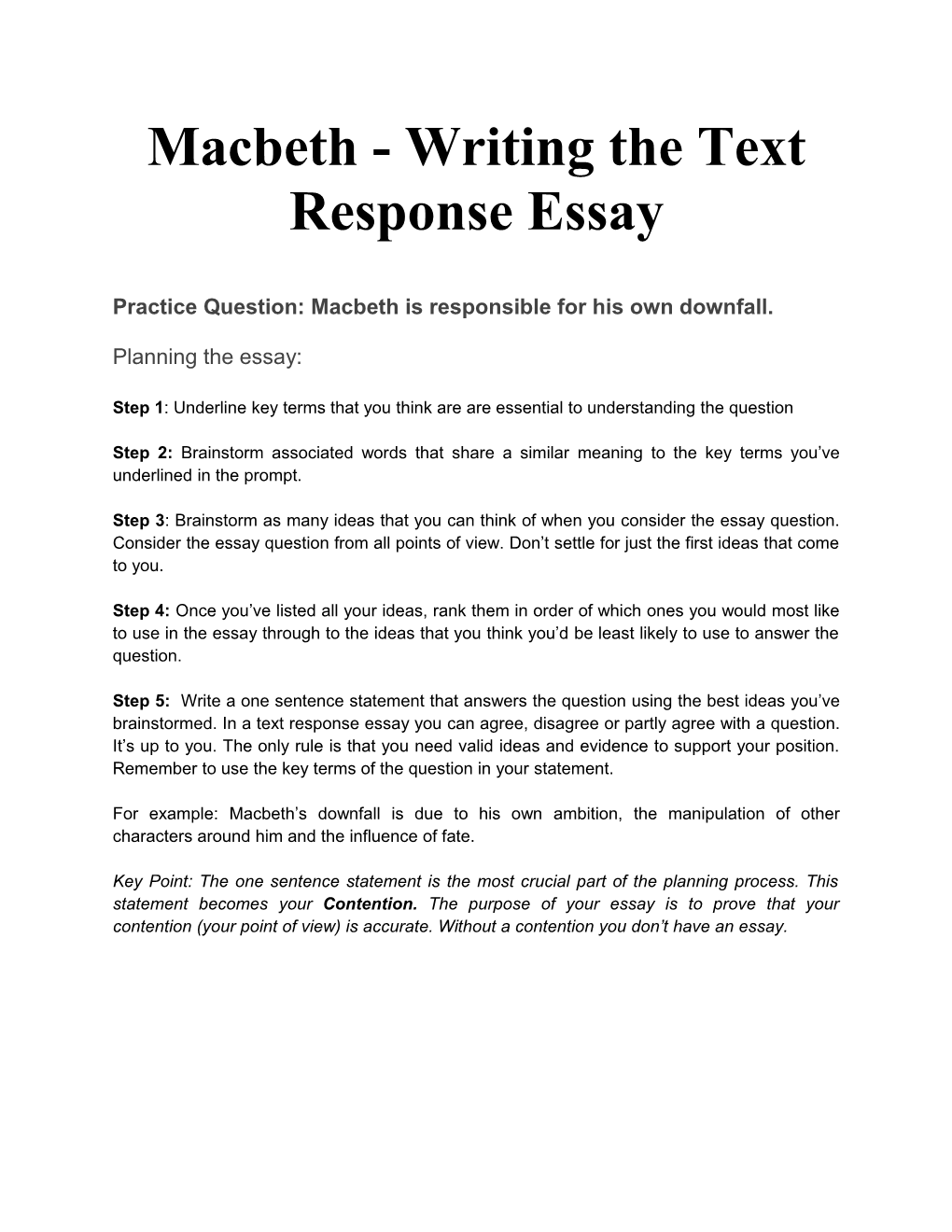 Practice Question: Macbeth Is Responsible for His Own Downfall