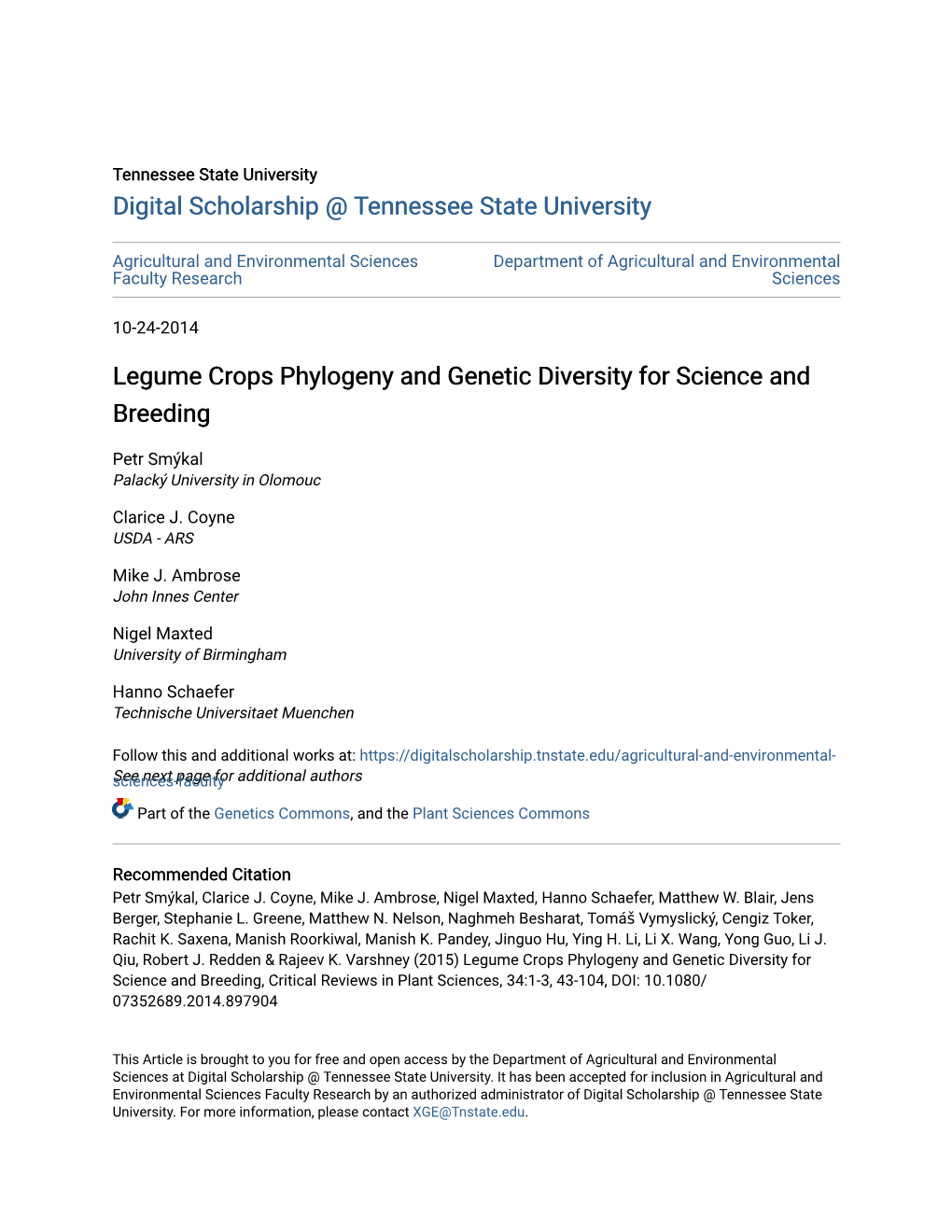 Legume Crops Phylogeny and Genetic Diversity for Science and Breeding