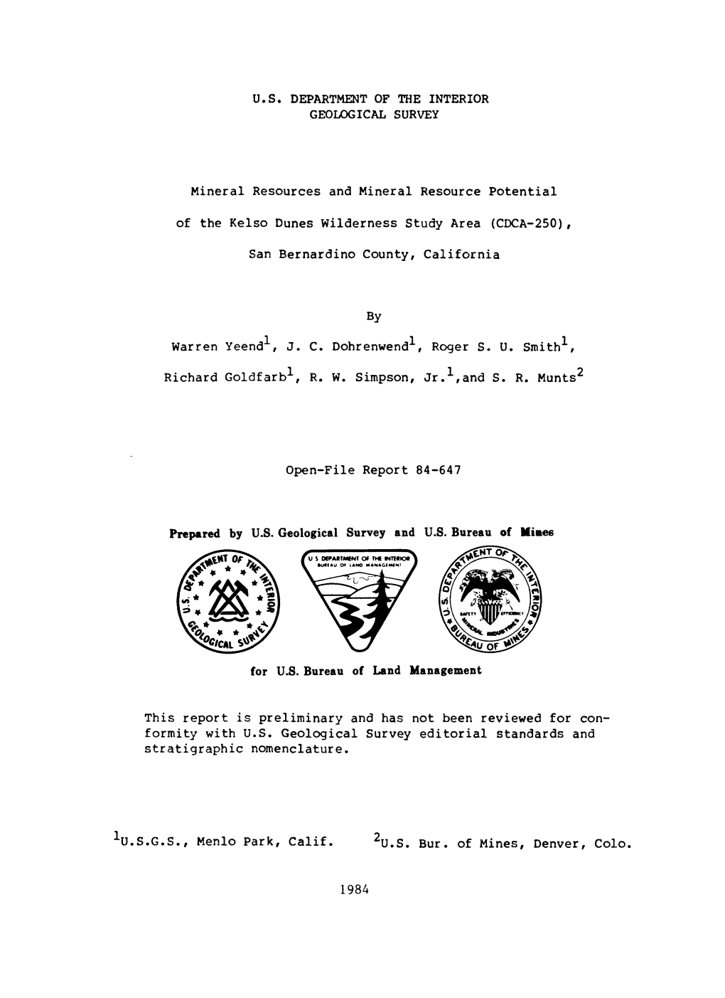 Mineral Resources and Mineral Resource Potential of the Kelso