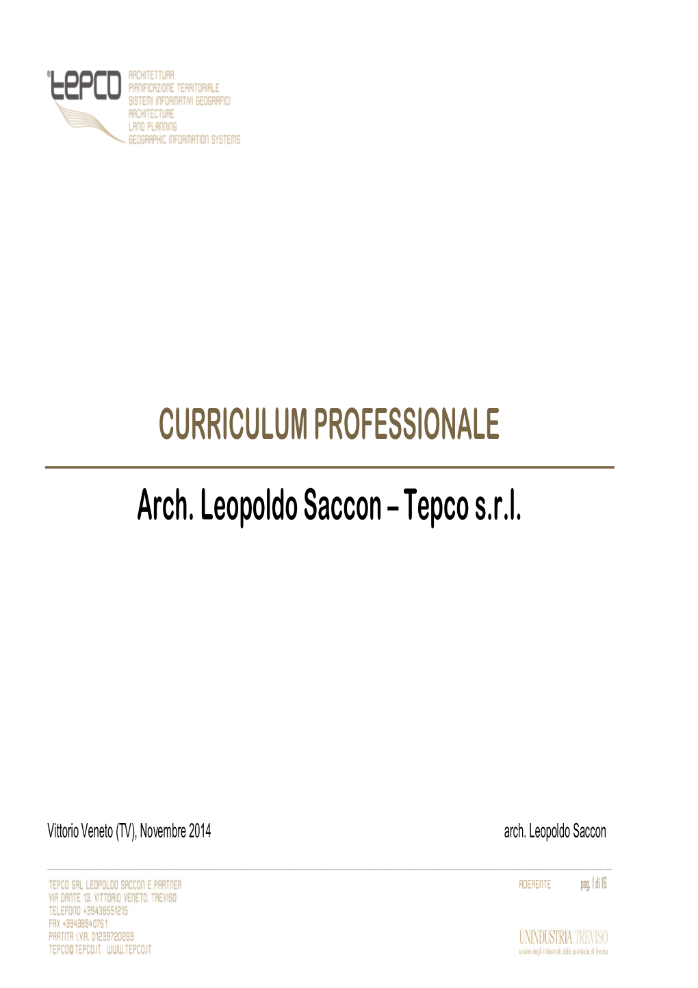 CURRICULUM PROFESSIONALE Arch. Leopoldo Saccon – Tepco S.R.L