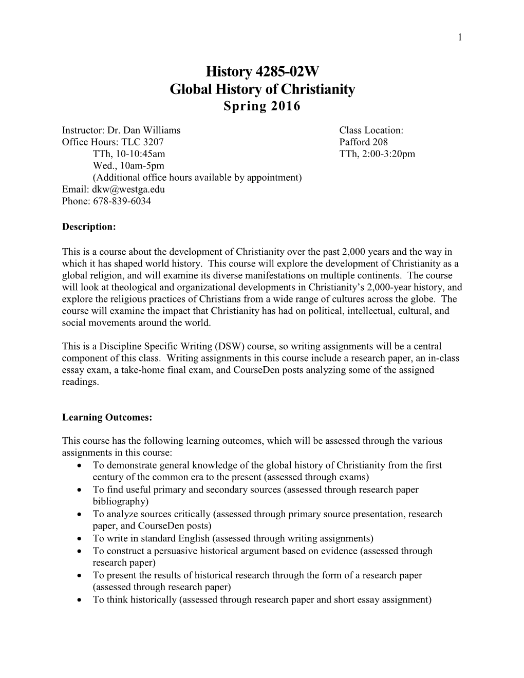 History 4285-02W Global History of Christianity Spring 2016
