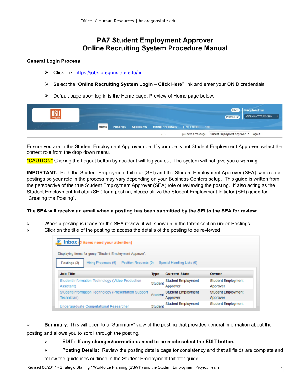 PA7 Student Employment Approver Online Recruiting System Manual