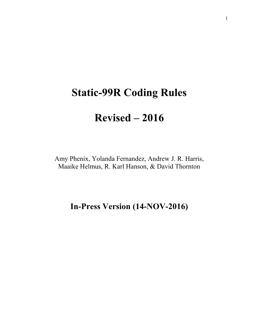 Static-99R Coding Rules Revised – 2016