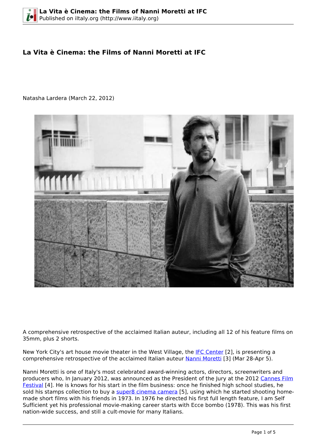 The Films of Nanni Moretti at IFC Published on Iitaly.Org (