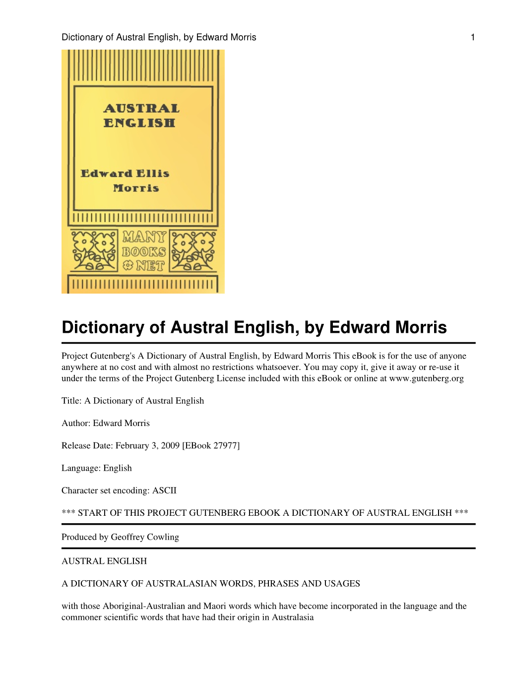 Dictionary of Austral English, by Edward Morris 1