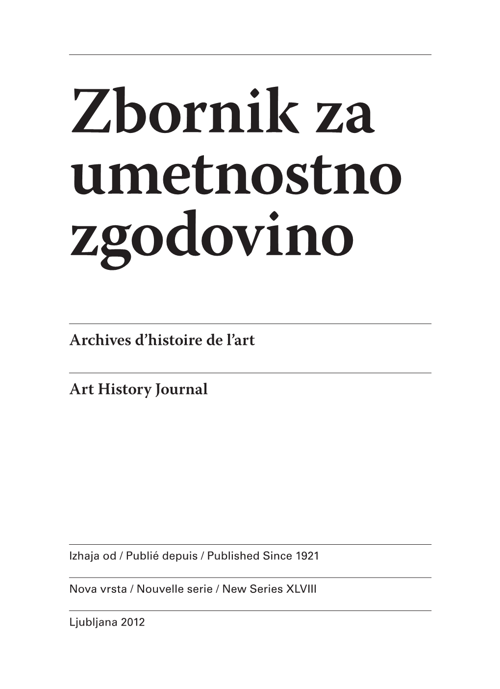 Zbornik Za Umetnostno Zgodovino