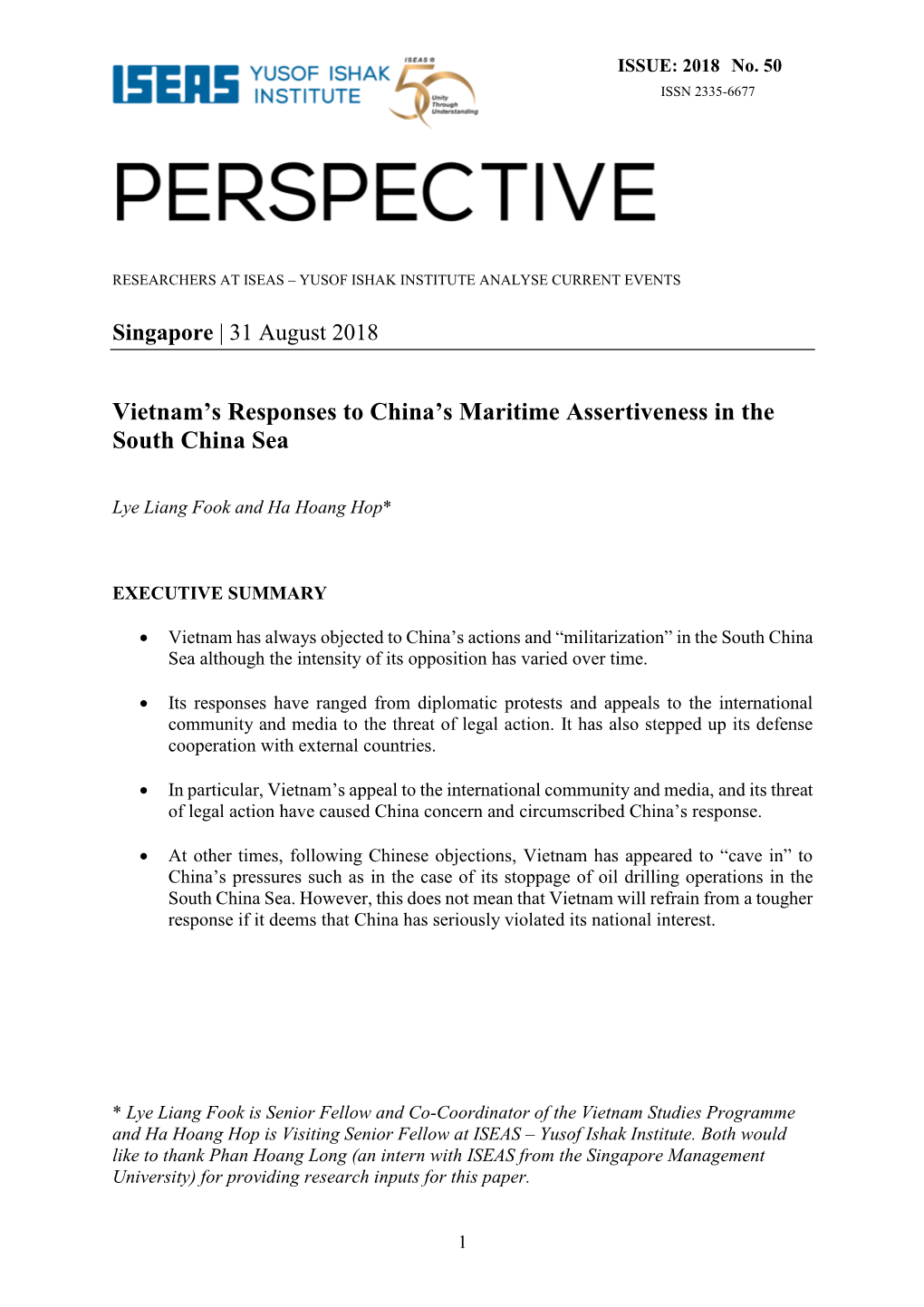 Vietnam's Responses to China's Maritime Assertiveness in the South