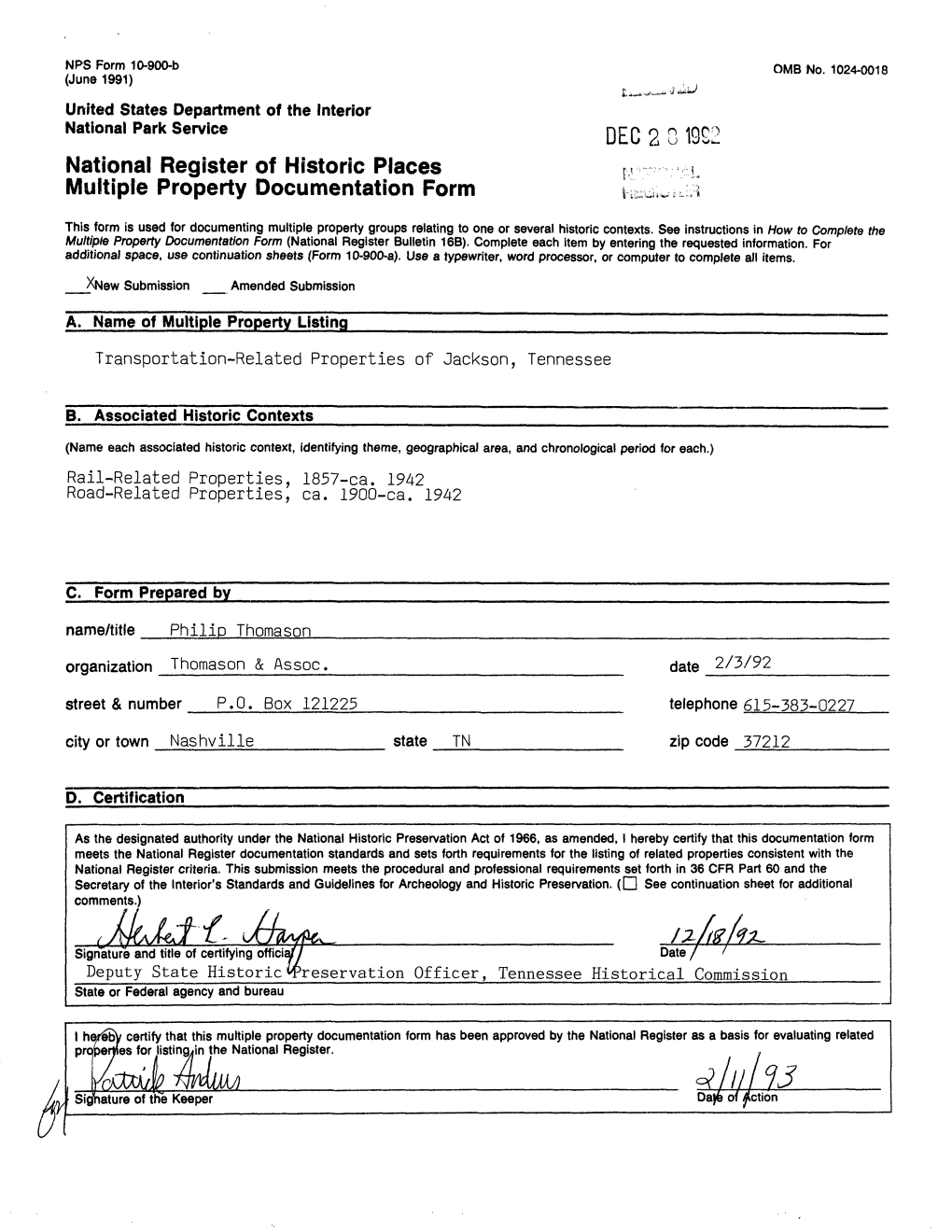 National Register of Historic Places Multiple Property Documentation Form