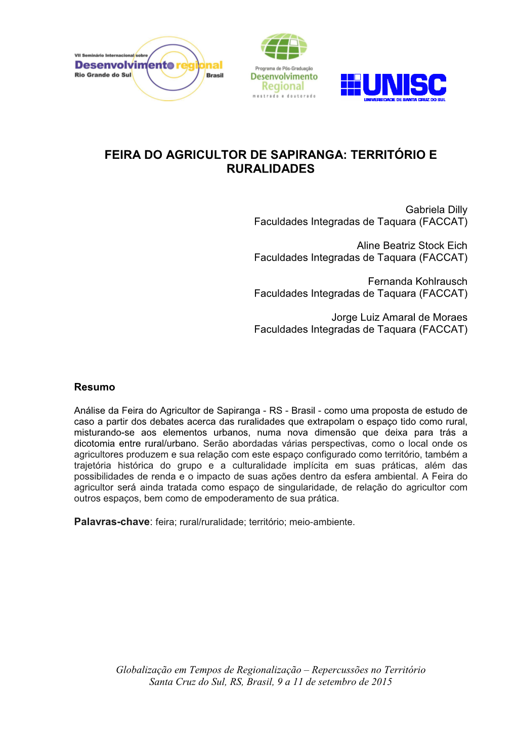 Feira Do Agricultor De Sapiranga: Território E Ruralidades