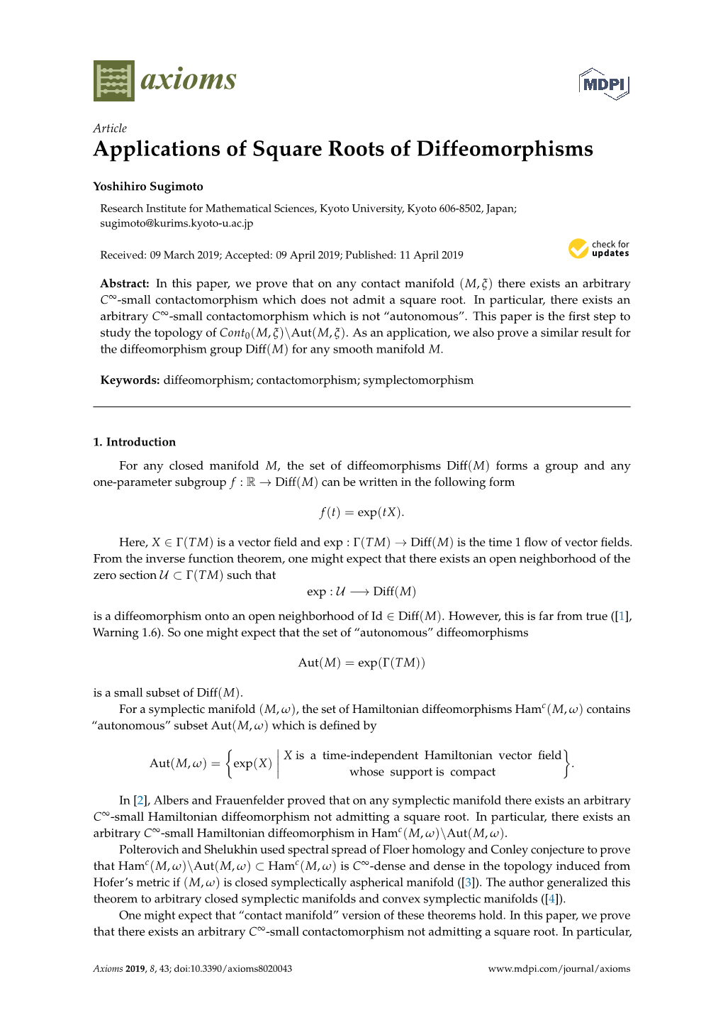 Applications of Square Roots of Diffeomorphisms
