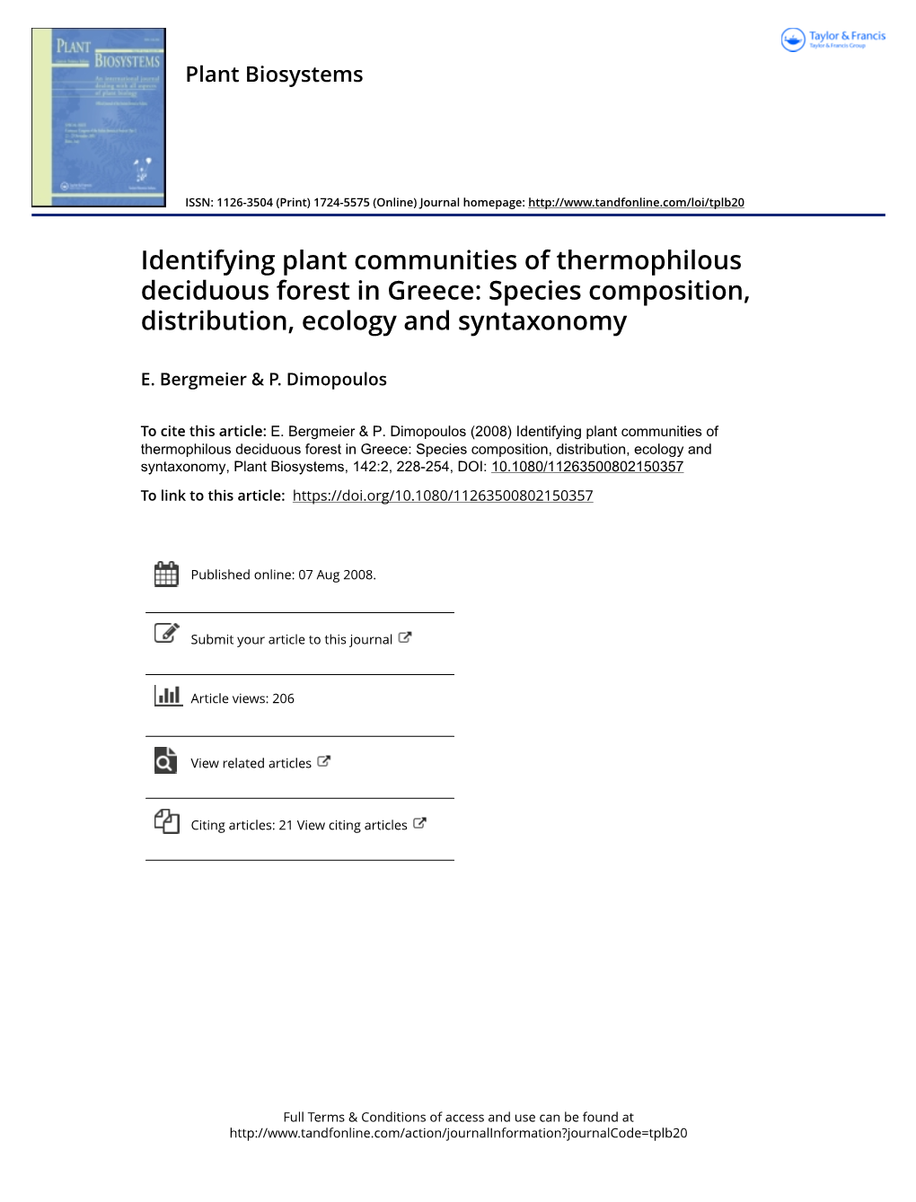 Identifying Plant Communities of Thermophilous Deciduous Forest in Greece: Species Composition, Distribution, Ecology and Syntaxonomy