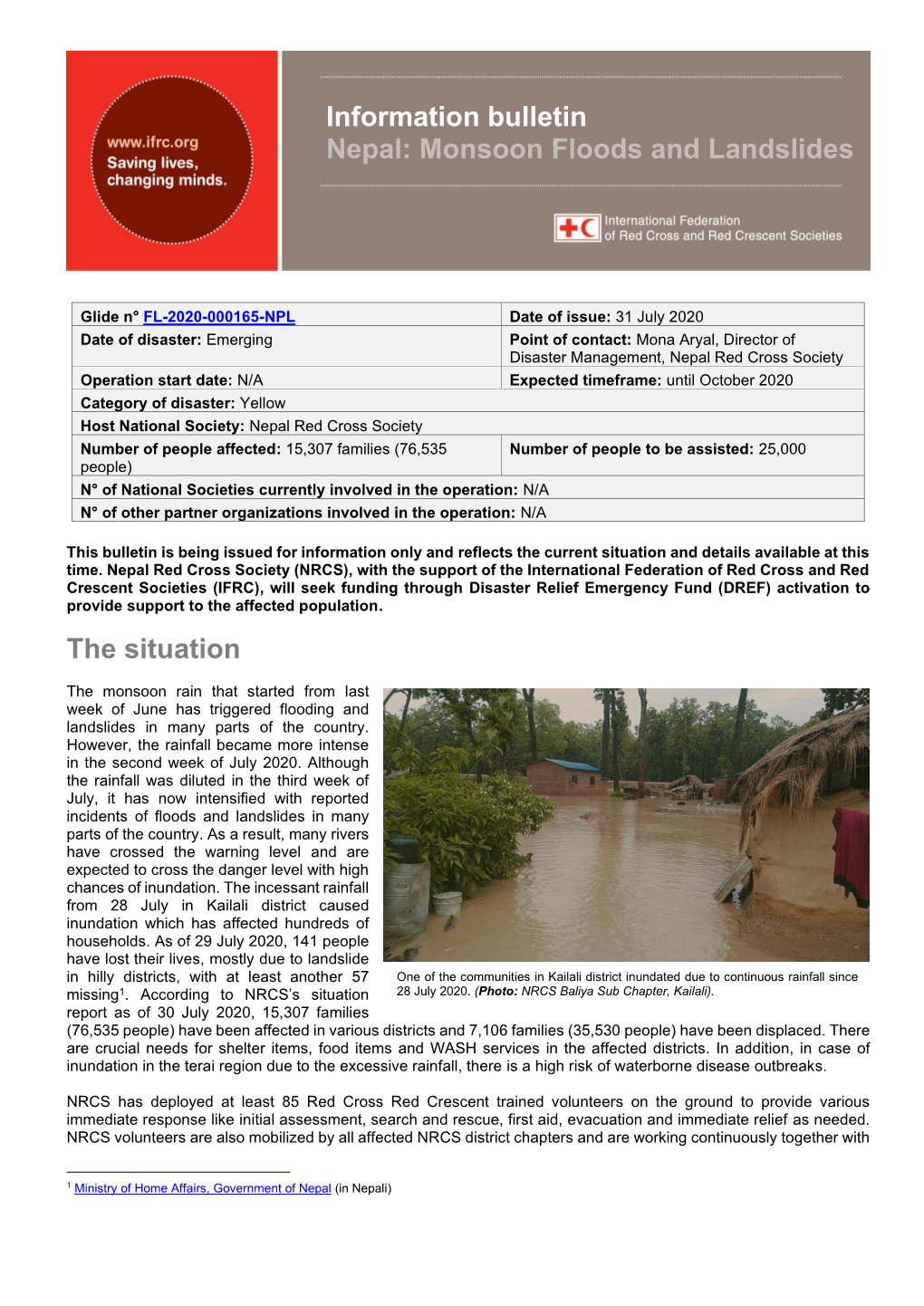 Information Bulletin Nepal: Monsoon Floods and Landslides