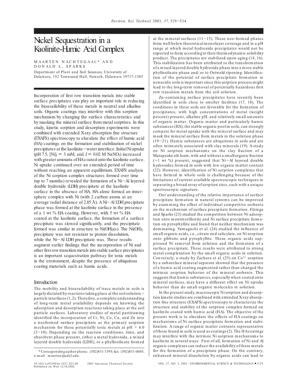 Nickel Sequestration in a Kaolinite-Humic Acid Complex