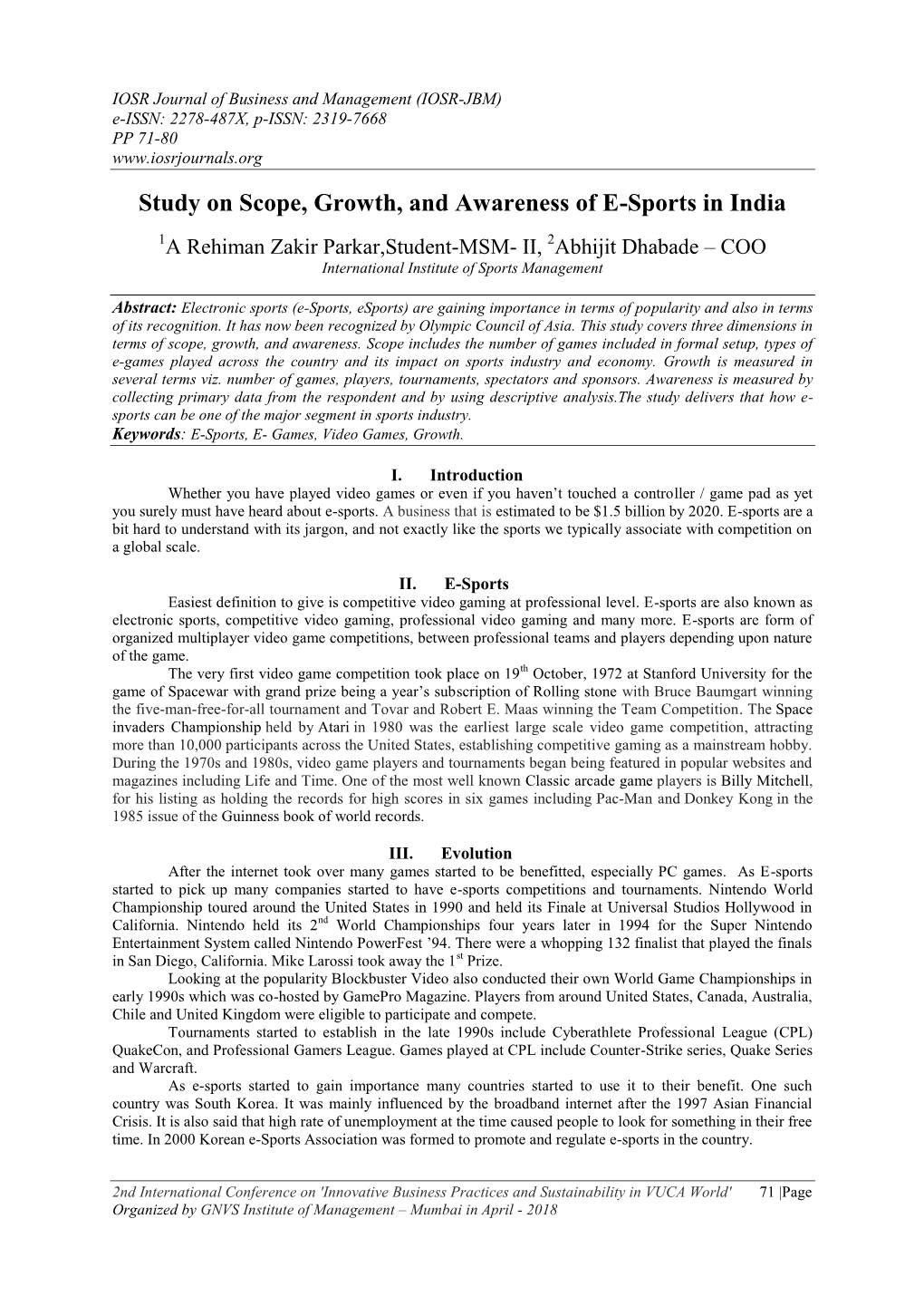 Study on Scope, Growth, and Awareness of E-Sports in India