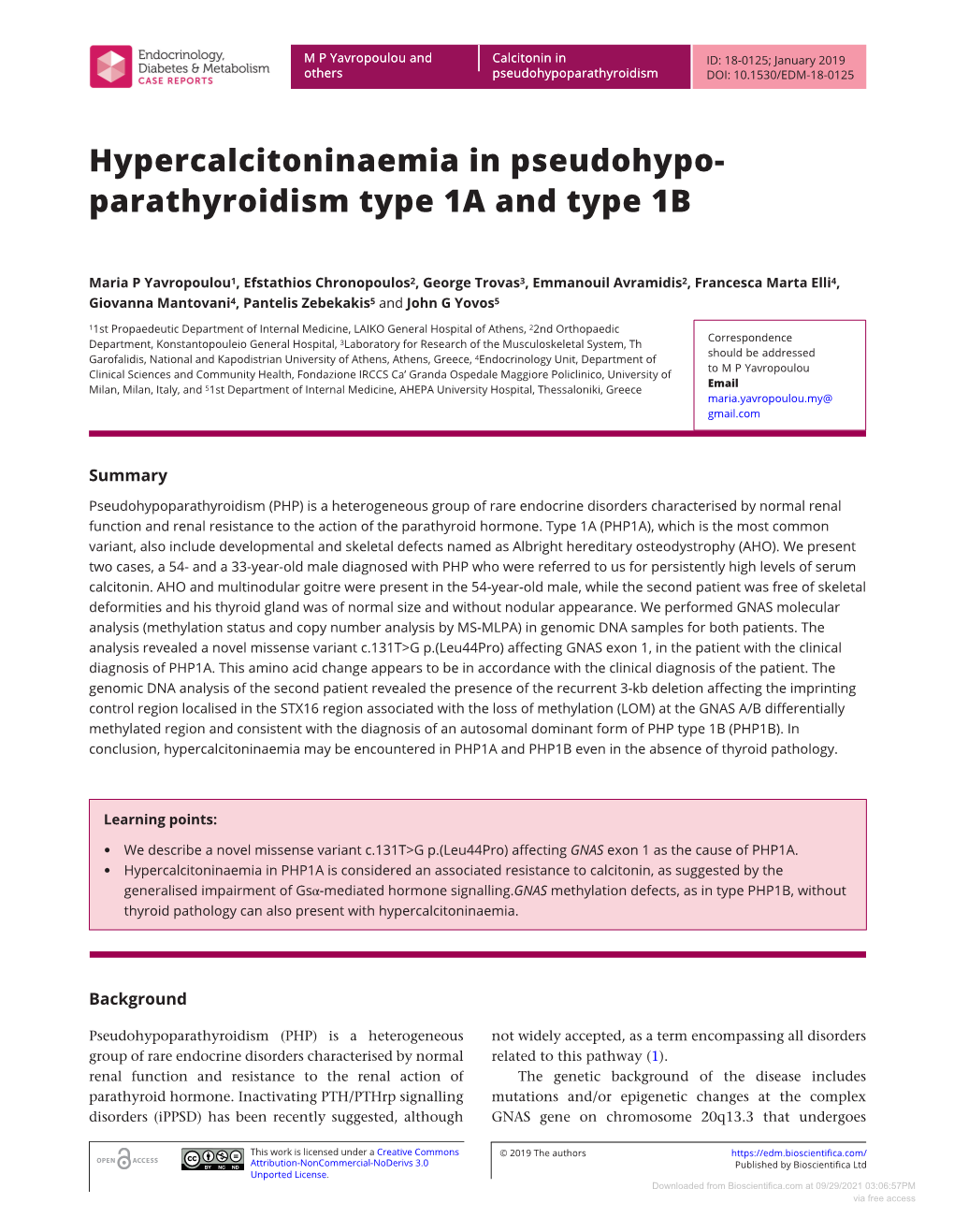 Hypercalcitoninaemia in Pseudohypo Parathyroidism Type 1A and Type 1B