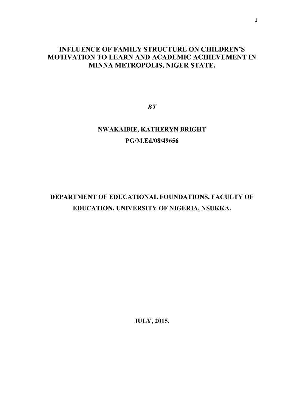 Influence of Family Structure on Children's Motivation to Learn And