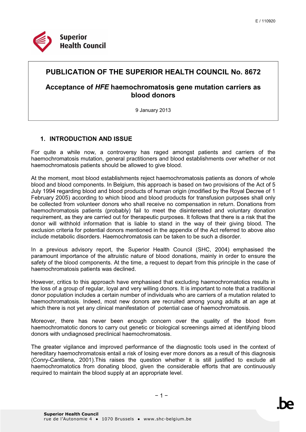 PUBLICATION of the SUPERIOR HEALTH COUNCIL No. 8672