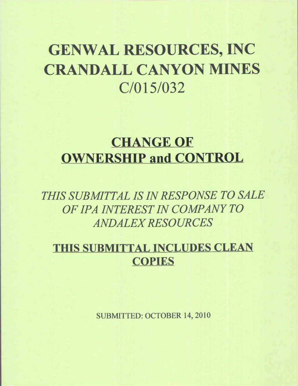 CRANDALL CANYON MINES Cl01 51032