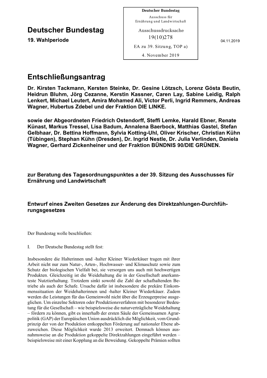 Deutscher Bundestag Entschließungsantrag