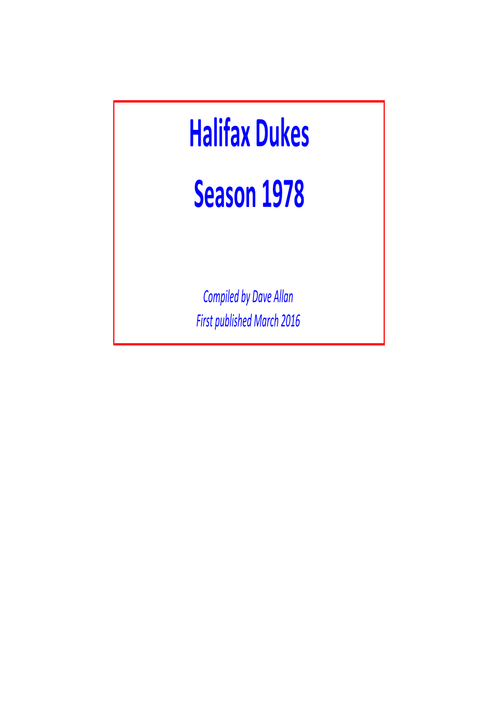 Halifax Dukes Season 1978