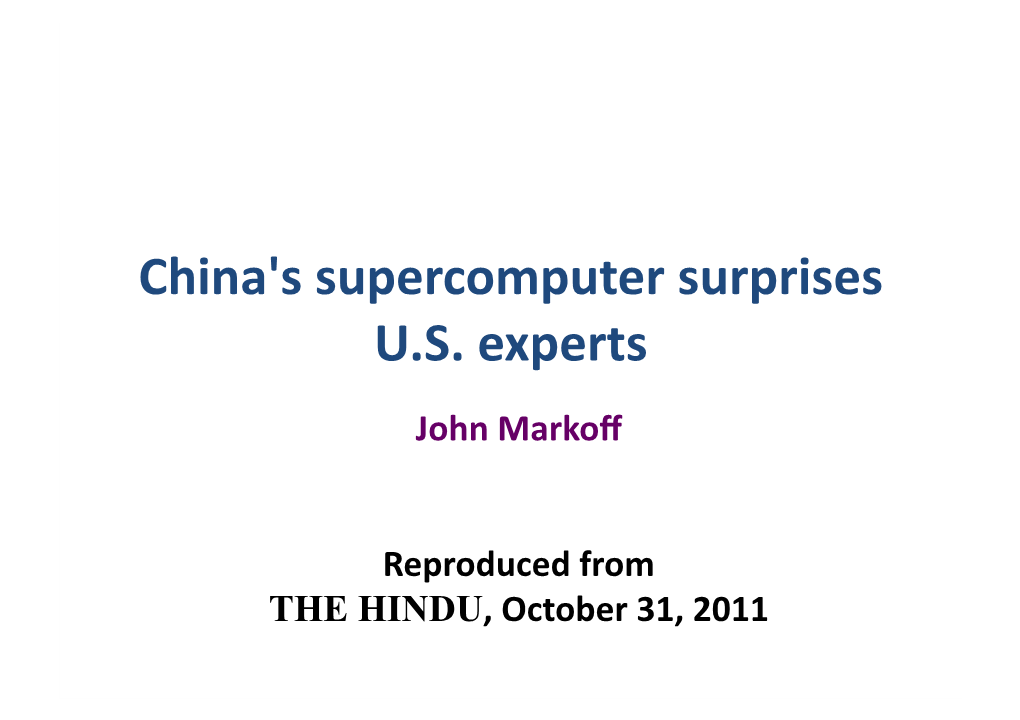 China's Supercomputer Surprises U.S. Experts