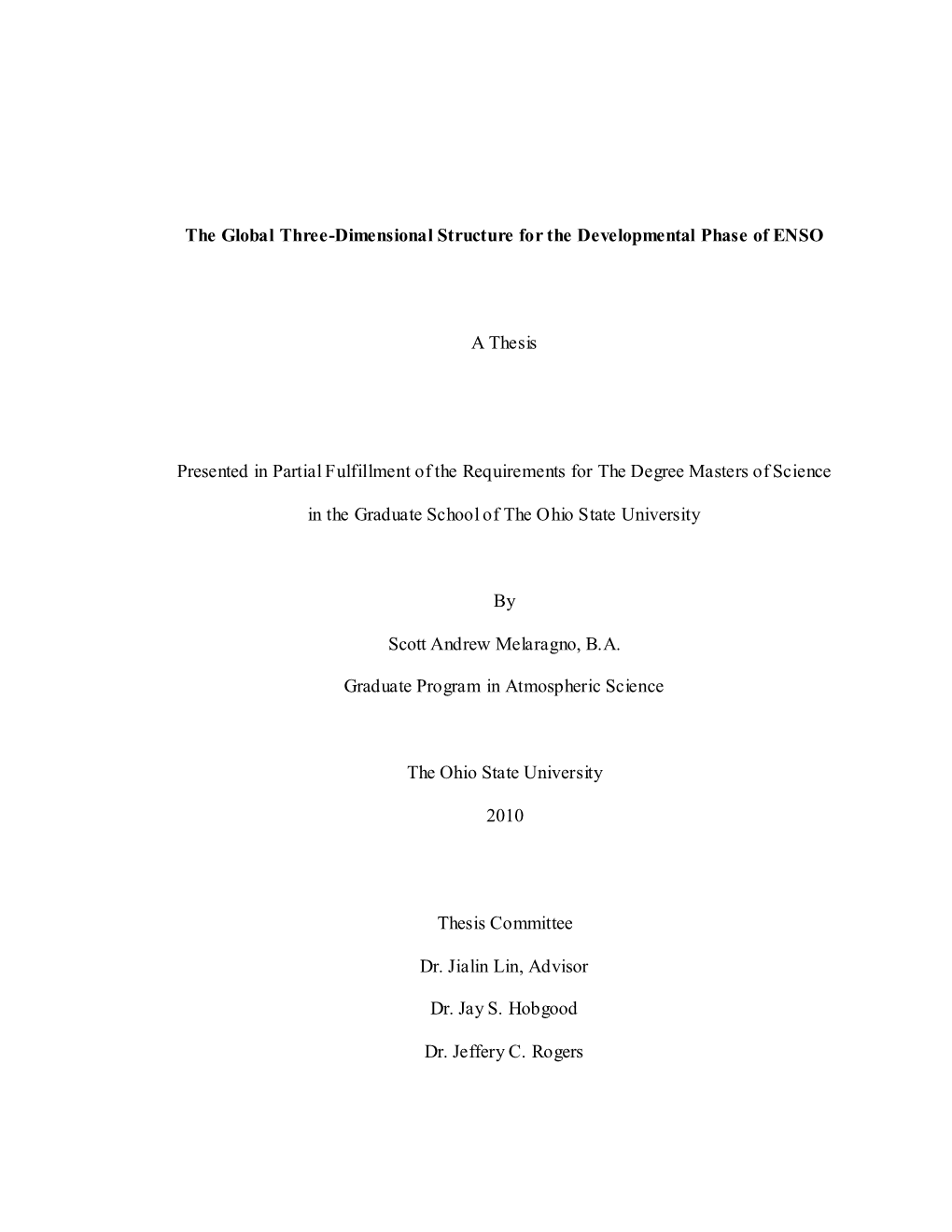 The Global Three-Dimensional Structure for the Developmental Phase of ENSO