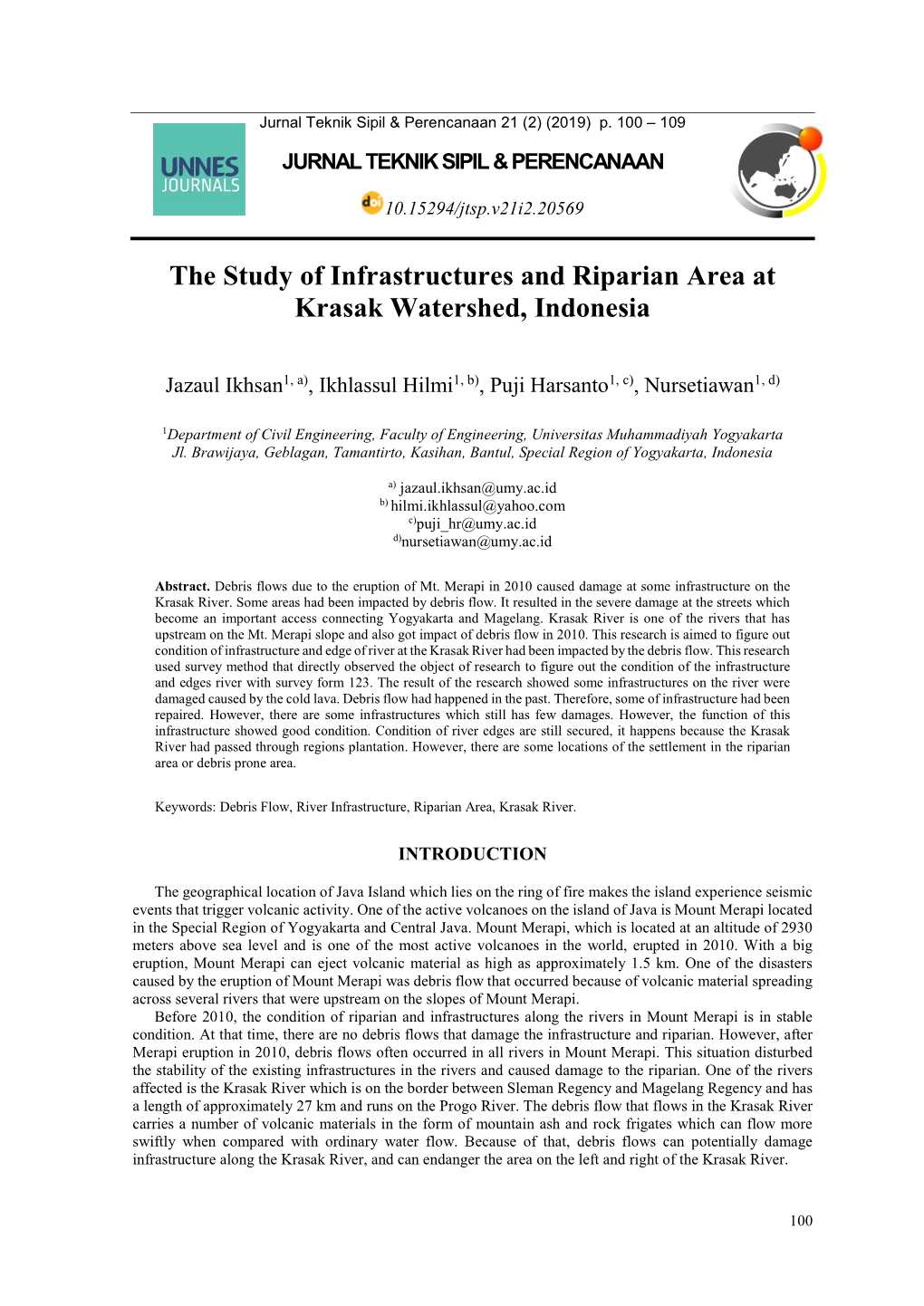 The Study of Infrastructures and Riparian Area at Krasak Watershed, Indonesia