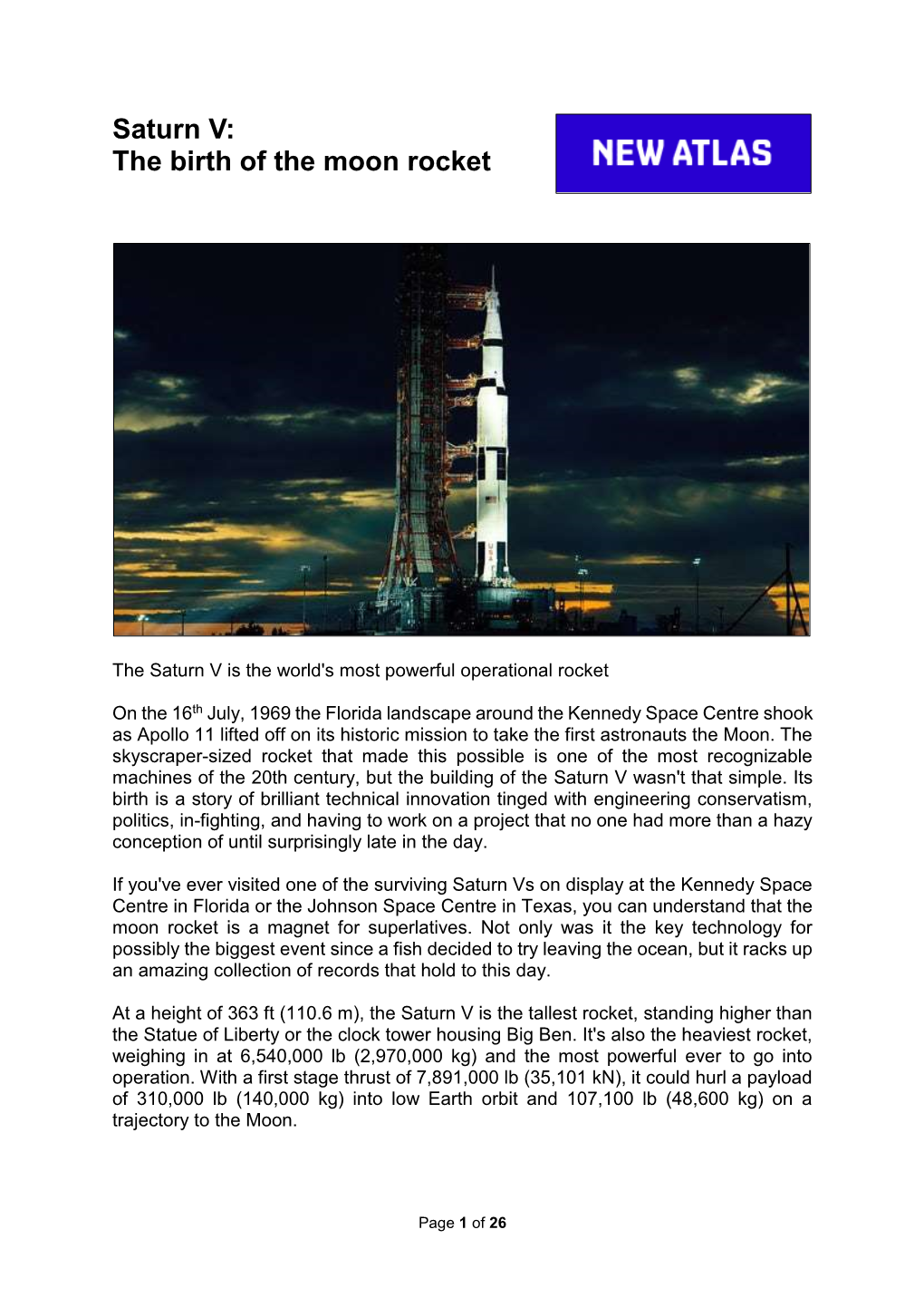 Saturn V: the Birth of the Moon Rocket