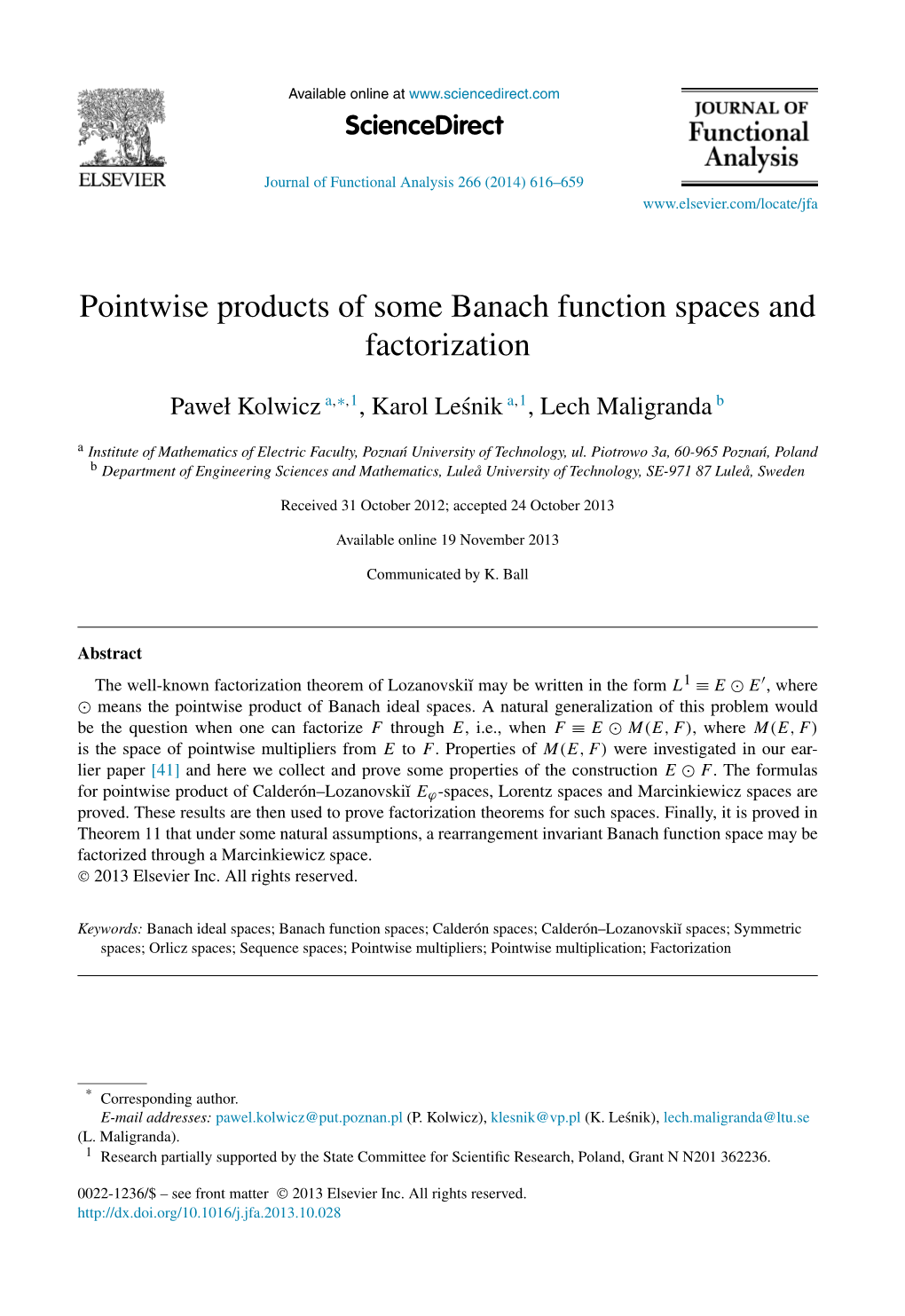 Pointwise Products of Some Banach Function Spaces and Factorization