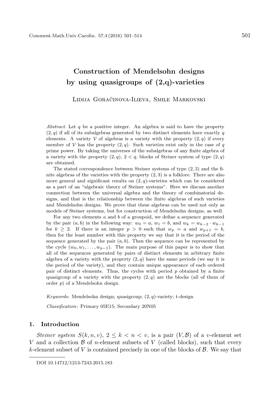 Construction of Mendelsohn Designs by Using Quasigroups of (2,Q)-Varieties