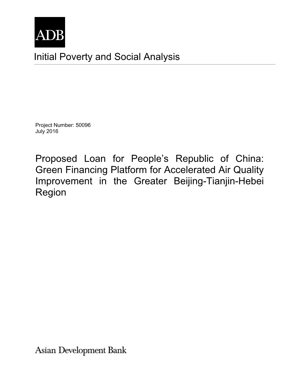 50096-001: Initial Poverty and Social Analysis