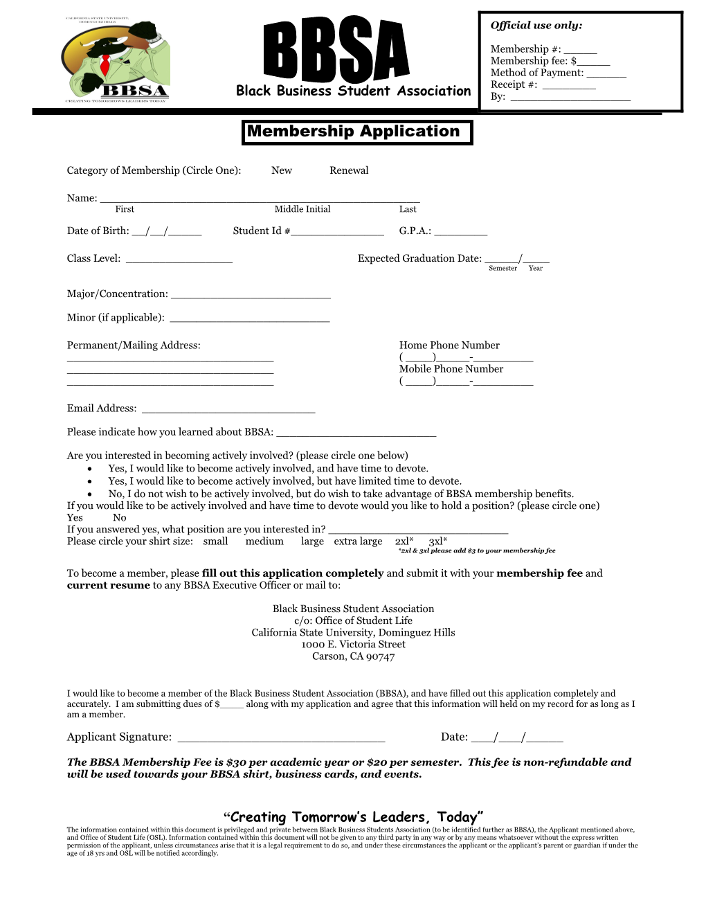 Swim 21 Membership Application Template