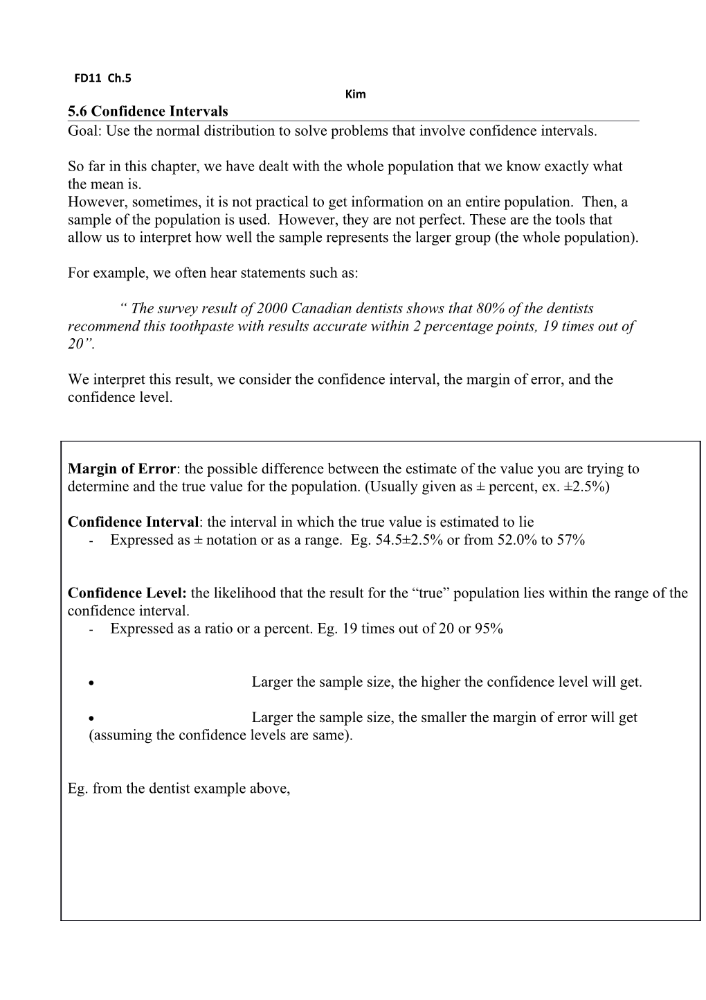 5.6 Confidence Intervals