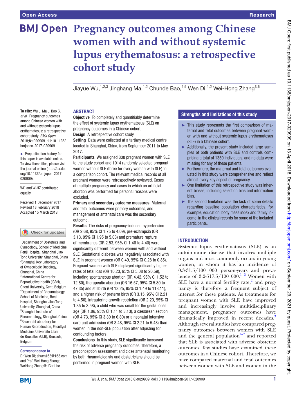 Pregnancy Outcomes Among Chinese Women with and Without Systemic Lupus Erythematosus: a Retrospective Cohort Study