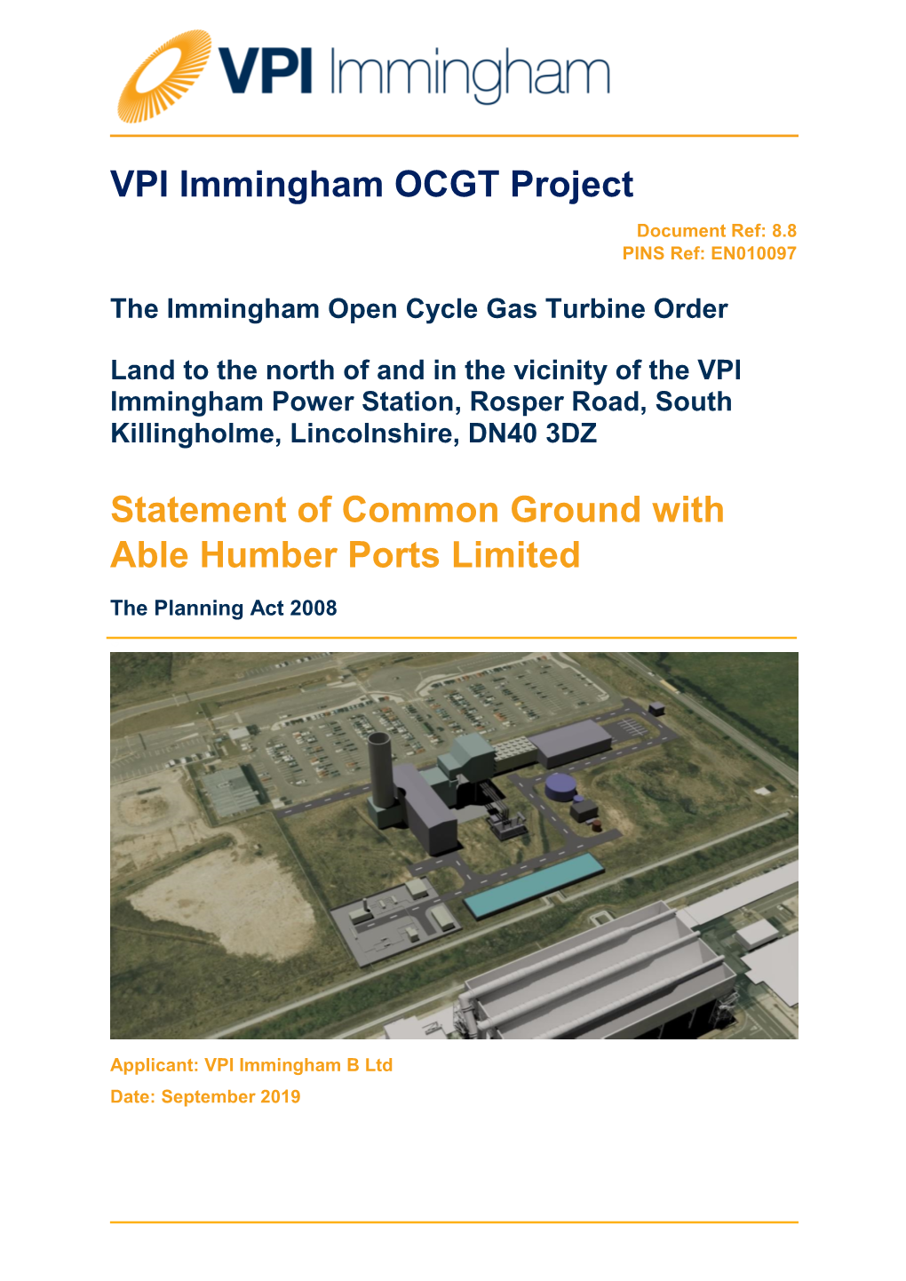 VPI Immingham OCGT Project Statement of Common Ground With