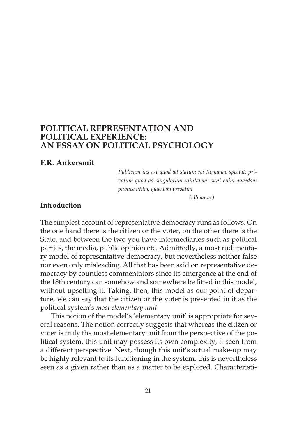 An Essay on Political Psychology